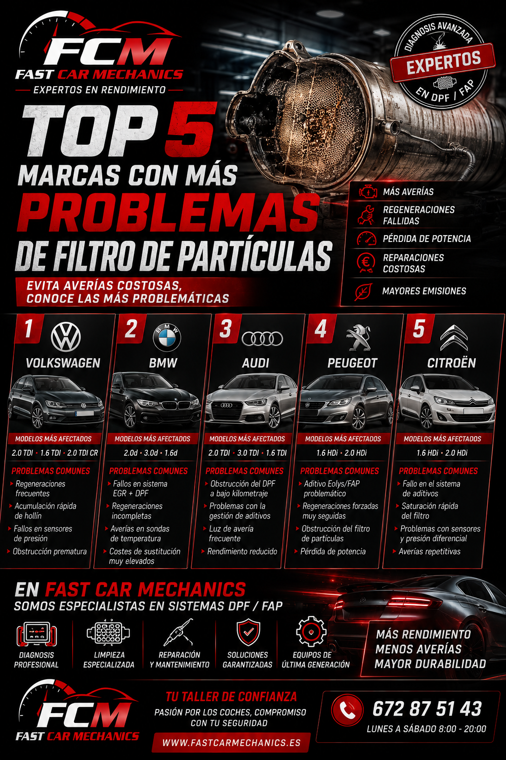 Cartel automotriz sobre problemas de filtros DPF